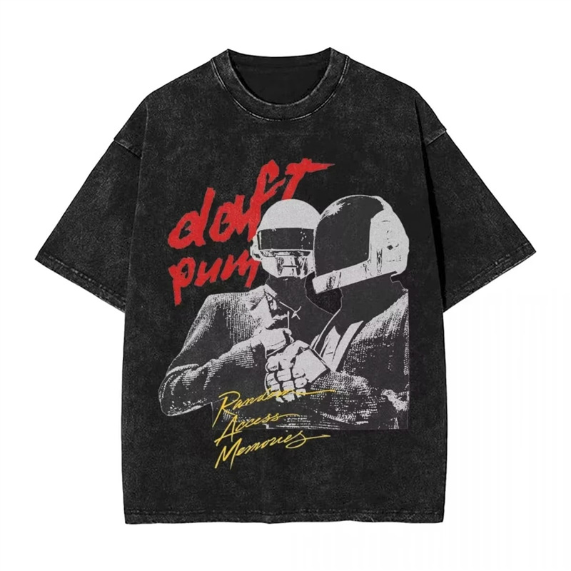 Specially Designed for Cross-Border Daft Punk Vintage Washed 2D t Shirt Hip Hop Harajuku