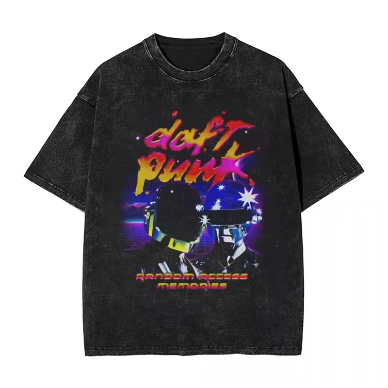 Specially Designed for Cross-Border Daft Punk Vintage Washed 2D t Shirt Hip Hop Harajuku