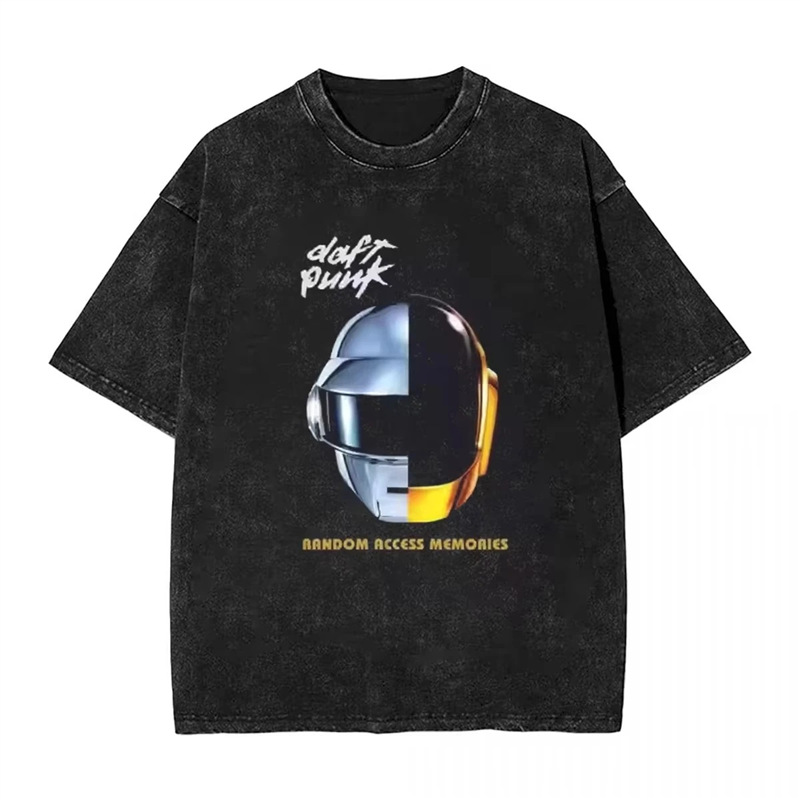 Specially Designed for Cross-Border Daft Punk Vintage Washed 2D t Shirt Hip Hop Harajuku