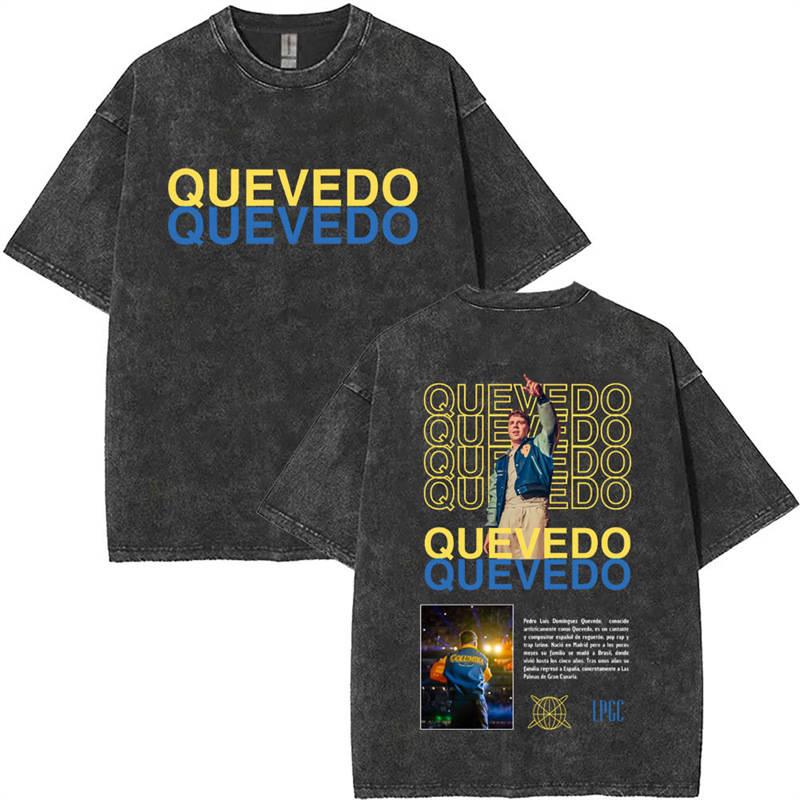 European Size Cotton Twashed Vintage Rapper Quevedo Tour 2025 t Shirts Men