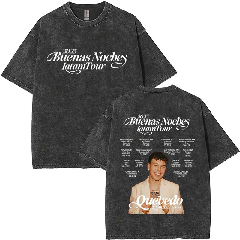 European Size Cotton Twashed Vintage Rapper Quevedo Tour 2025 t Shirts Men