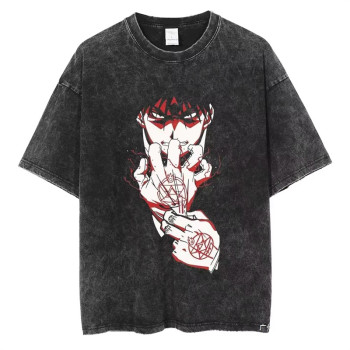 Cross-Border European Code Tgraphichellsinganimewashedalucardvimenshirtprinted