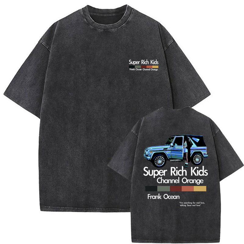European Size Cotton Twashed Vintage Frank Hip Hop Tshirt Ocean Oversized t