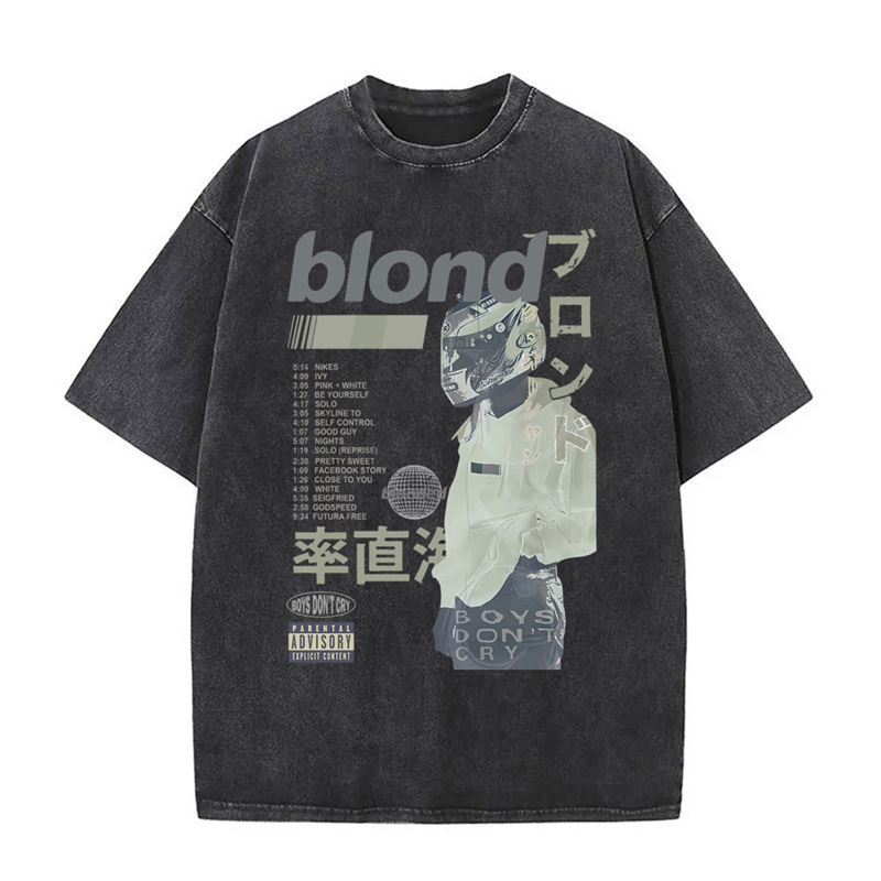 European Size Cotton Twashed Vintage Frank Hip Hop Tshirt Ocean Oversized t