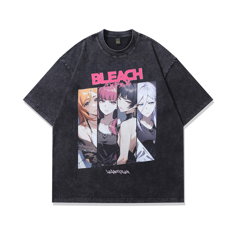 Cross-Border European Size Anime Vintage Y2K Short-Sleeve Printed Shirt Oversized T-Shirt Washed T-Shirt Unisex Harajuku Style