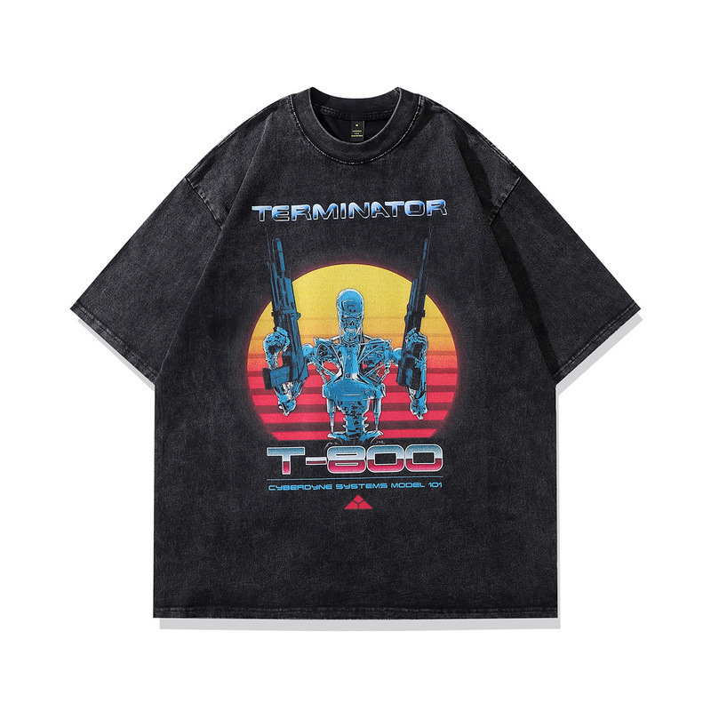 European Size Cotton t Short-Sleeved Oversize Shirt for Men and Women American Small Half-Sleeved Neckline Heavy t Vintage Trendy Brand T-Shirt Washed