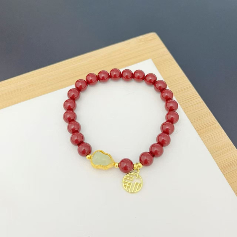Xiaohongshu's same style glass imitation cinnabar zodiac year blessing bracelets for men and women, Chinese style bracelets manufacturer wholesale