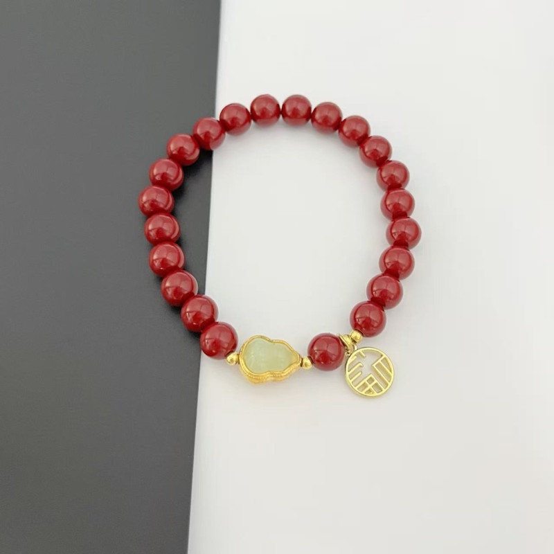 Xiaohongshu's same style glass imitation cinnabar zodiac year blessing bracelets for men and women, Chinese style bracelets manufacturer wholesale