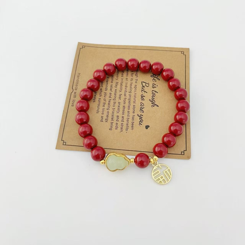 Xiaohongshu's same style glass imitation cinnabar zodiac year blessing bracelets for men and women, Chinese style bracelets manufacturer wholesale