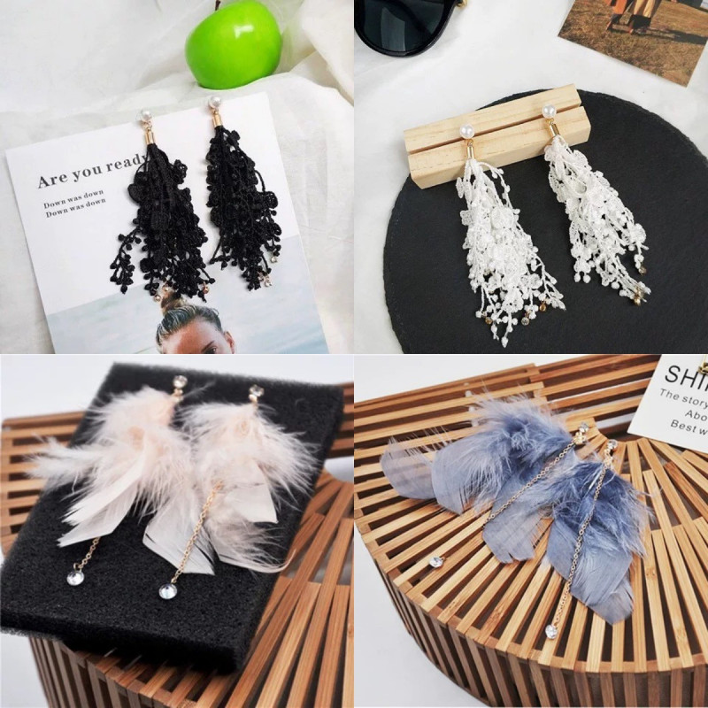 Feather Earrings Women's Long Feather Earrings Temperament New Versatile Short Hair Earrings Ear Accessories Temperament Tassel Earrings