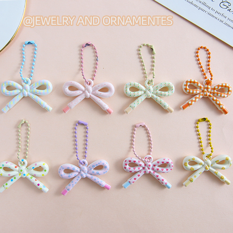 Colorful small fresh pattern bow bead chain diy decorative bag mobile phone case keychain jewelry accessories wholesale