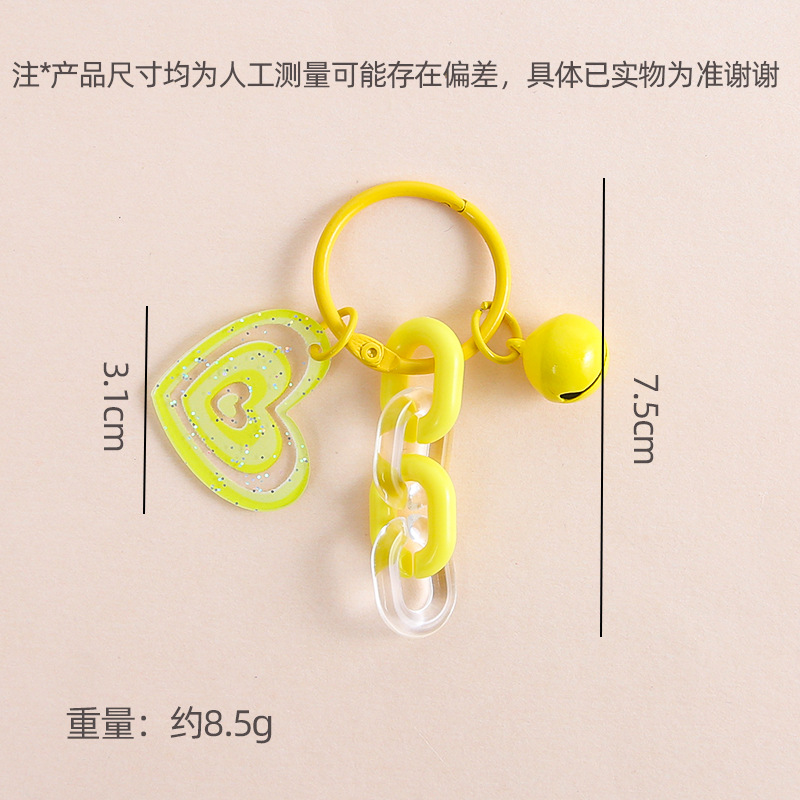 Colorful glitter love bell diy acrylic chain keychain mobile phone chain bag car key pendant accessories