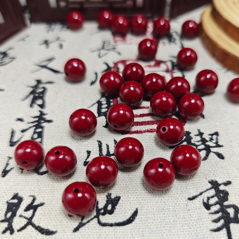 Raw ore cinnabar round beads Chinese style handmade cinnabar loose beads loose batch diy jewelry beads cultural toys hand beads
