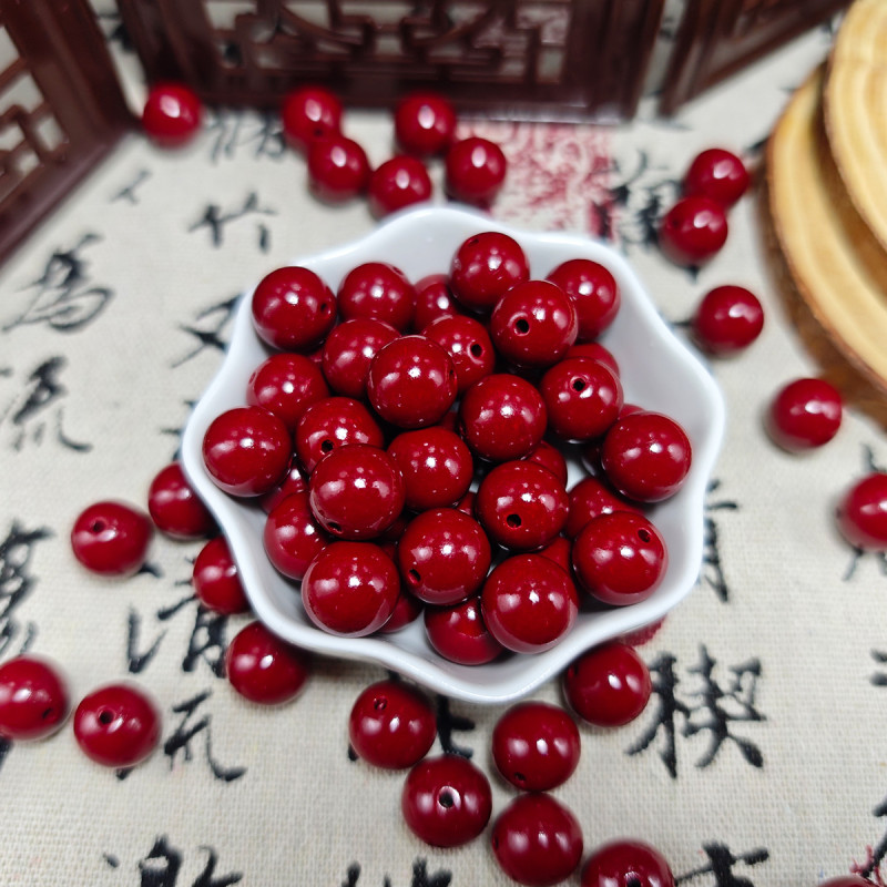 Raw ore cinnabar round beads Chinese style handmade cinnabar loose beads loose batch diy jewelry beads cultural toys hand beads