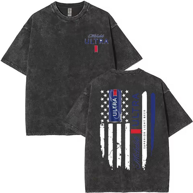 Specially Designed for Cross-Border Cotton T-Shirt – Bold American Flag Design & Beer Can Gr