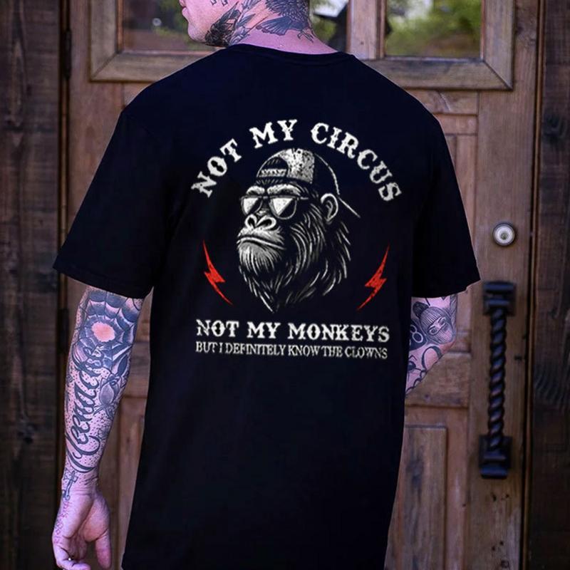 European Size Cotton Short Sleeve Not My Circus Not My Monkeys Black Print T-Shirt