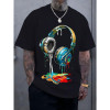 Specially Designed for Cross-Border Cotton Men's Navy Blue Graphic Tee with Vibrant Headphone