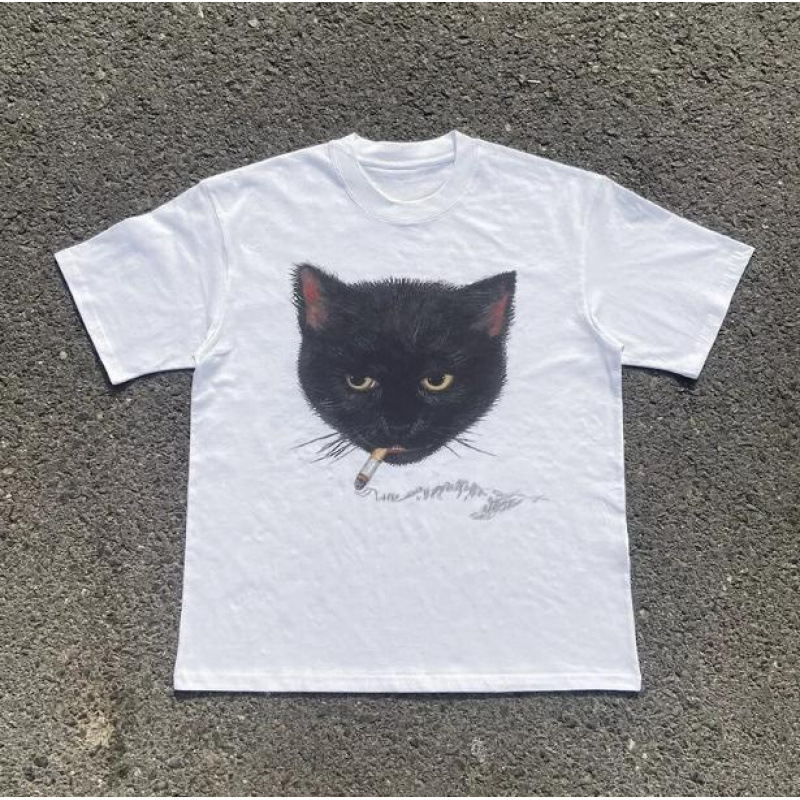 Specially Designed for Cross-Border Cotton Y2K Smocking Cat T-Shirt, Unisex Vintage Graphic t