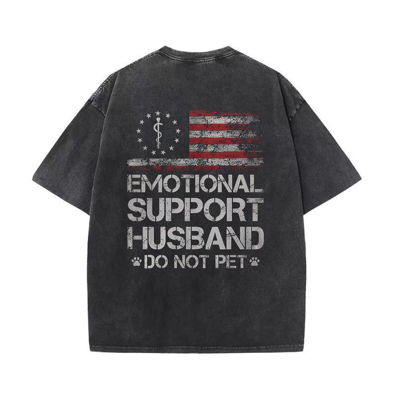 Specially Designed for Cross-Border Cotton t - Shirt with ‘Emotional Support Husband’ Flag