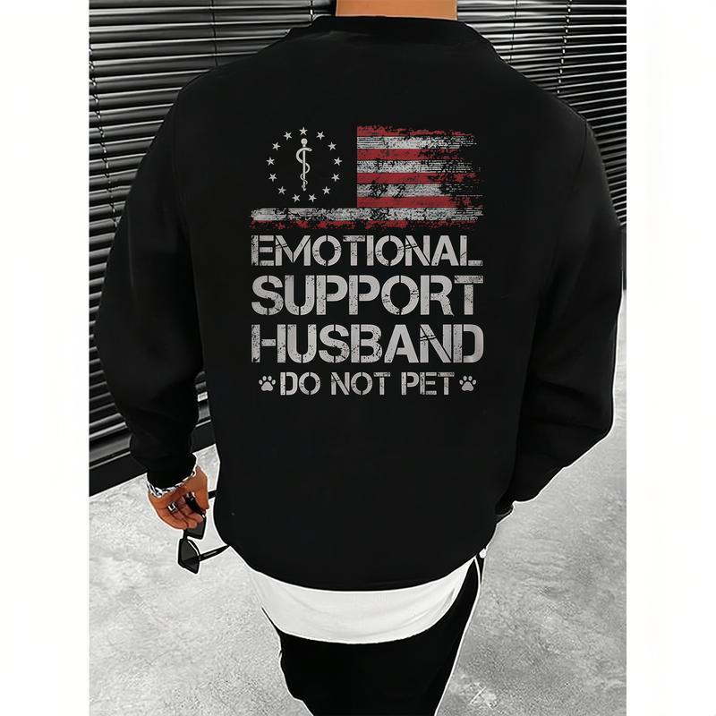 Specially Designed for Cross-Border Cotton t - Shirt with ‘Emotional Support Husband’ Flag