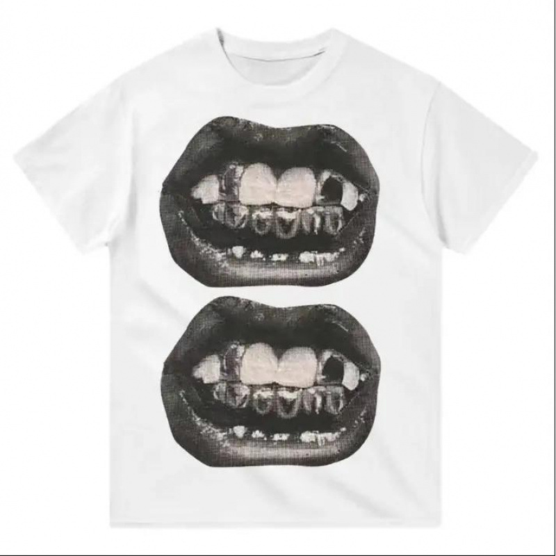 European Size Cross-Border Cotton Men's Lips Print Graphic Tees Y2K t Shirts Summer
