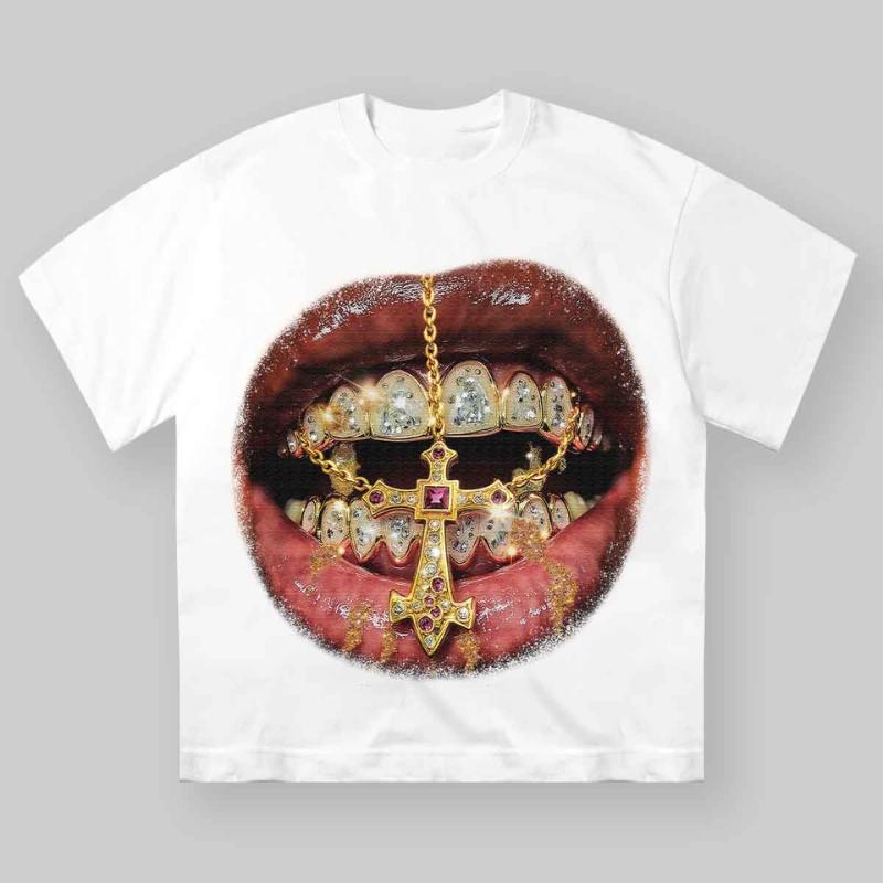 European Size Cross-Border Cotton Men's Lips Print Graphic Tees Y2K t Shirts Summer