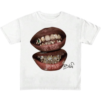 European Size Cross-Border Cotton Men's Lips Print Graphic Tees Y2K t Shirts Summer