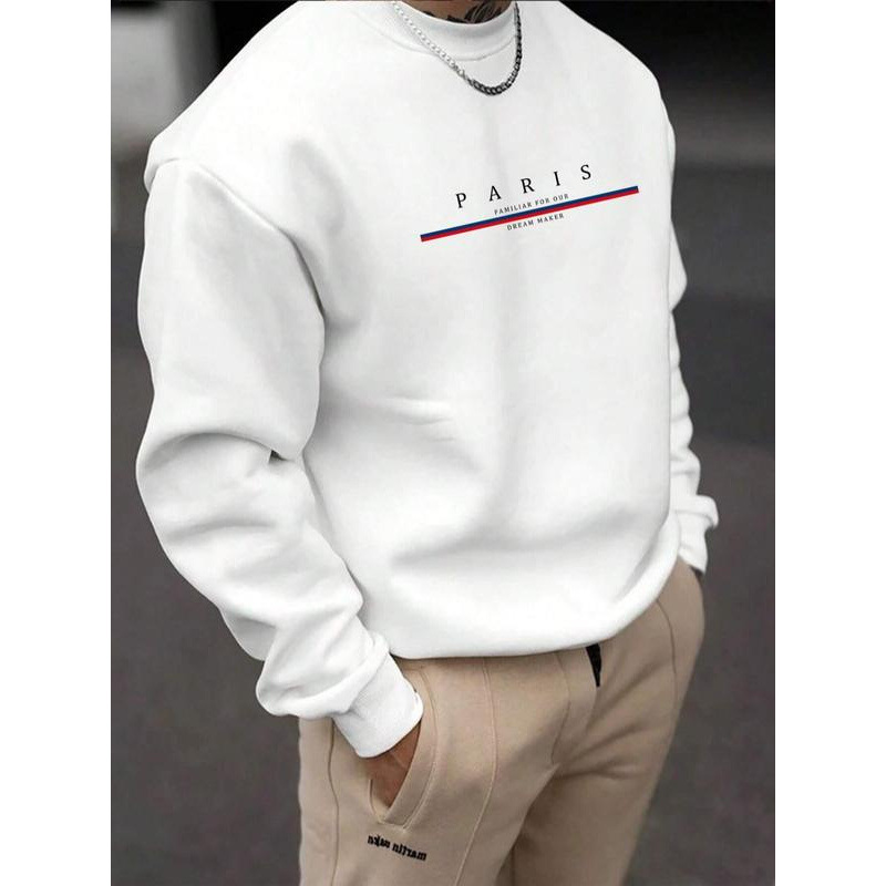 European Size Cross-Border Cotton Men's Solid Color & Letter Print Drop Shoulder Sw