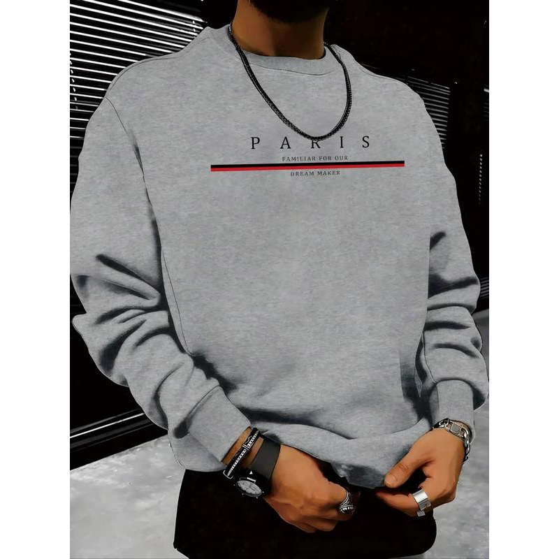 European Size Cross-Border Cotton Men's Solid Color & Letter Print Drop Shoulder Sw