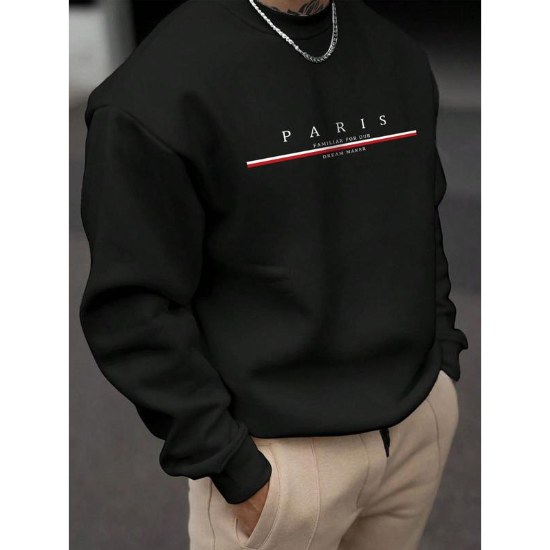 European Size Cross-Border Cotton Men's Solid Color & Letter Print Drop Shoulder Sw