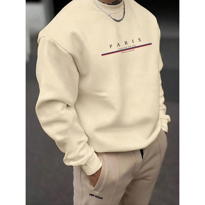 European Size Cross-Border Cotton Men's Solid Color & Letter Print Drop Shoulder Sw