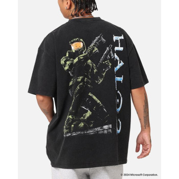 European Size Cross-Border Cotton Goat Crew X Halo Halo 2 Vintage T-Shirt Black Acid