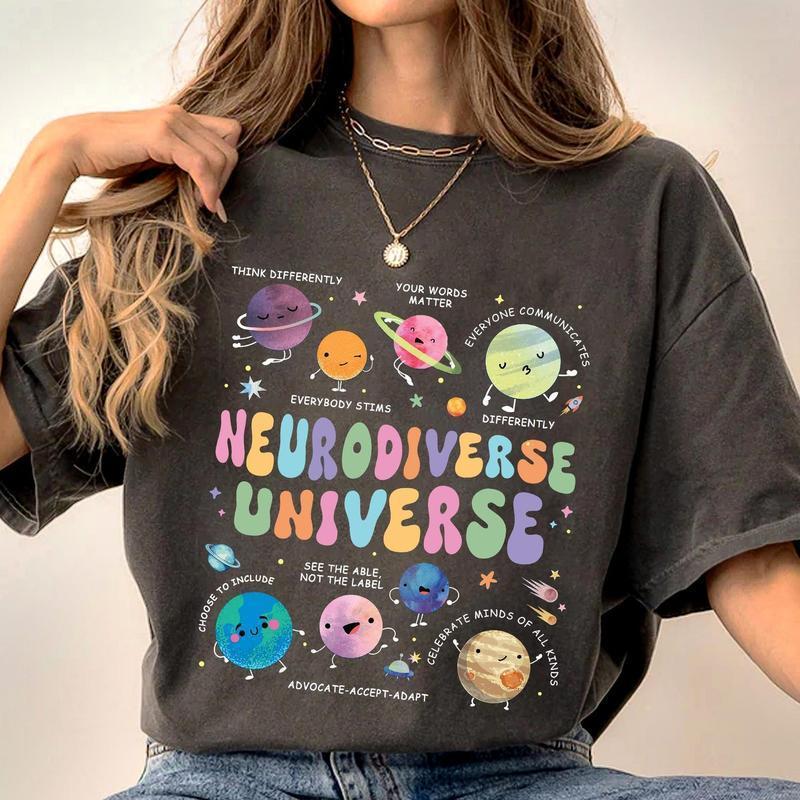 European Size Cross-Border Cotton Autism Awareness Shirt, Neurodiverse Universe Shir