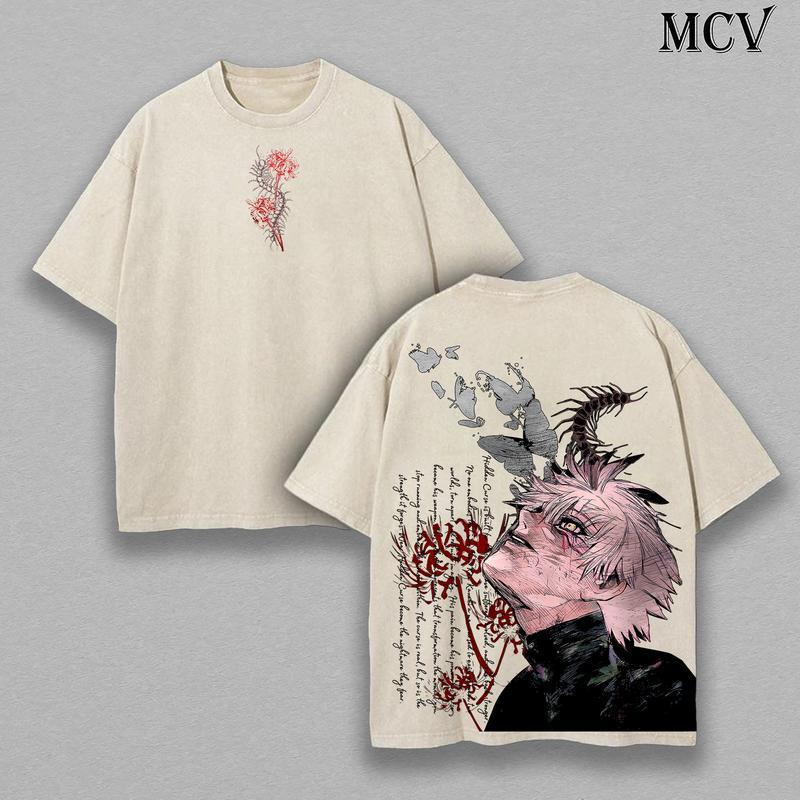 European Size Cross-Border Cotton Ken Kaneki Tee – Tokyo Ghoul Vintage Wash T-Shirt