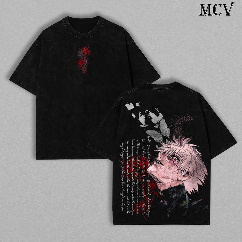 European Size Cross-Border Cotton Ken Kaneki Tee – Tokyo Ghoul Vintage Wash T-Shirt