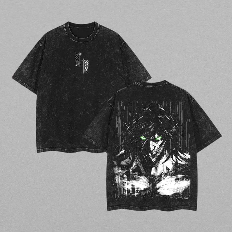 European Size Cross-Border Cotton Eren Yeager Titan Form T-Shirt – Washed Attack on