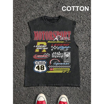 European Size Cross-Border Cotton Men's Vintage Graphic Print Round Neck Tank Top, C