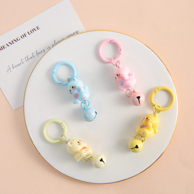 New Cartoon Kitten Keychain Colorful Bell Accessories Student School Bag Cute Pendant Best Friend Gift