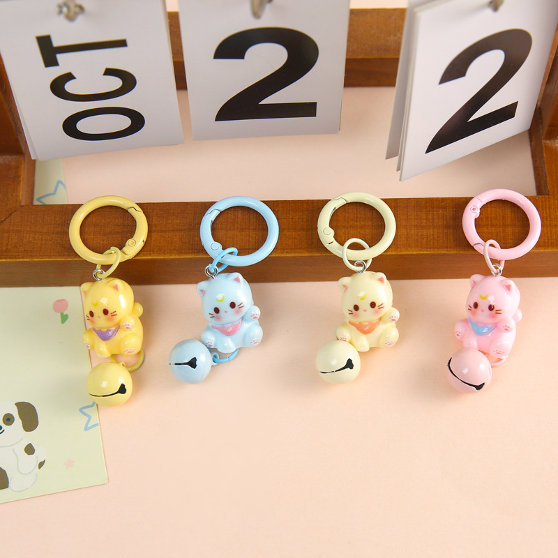 New Cartoon Kitten Keychain Colorful Bell Accessories Student School Bag Cute Pendant Best Friend Gift