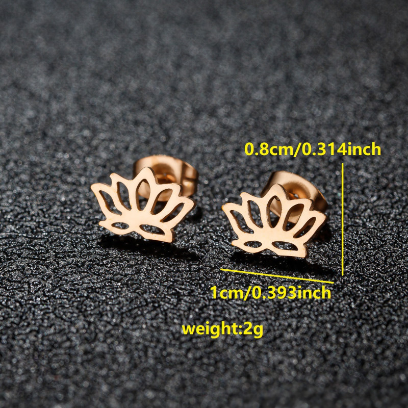 Mini cute stainless steel cut hollow lotus flower earrings for girls fresh and versatile earrings wholesale