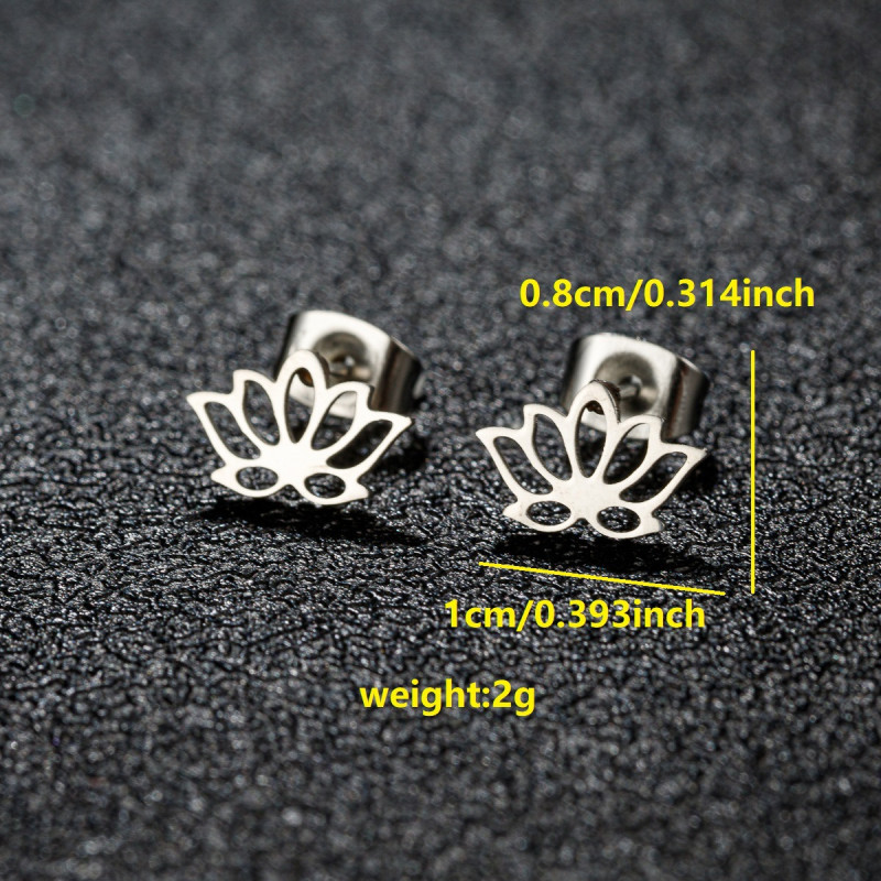 Mini cute stainless steel cut hollow lotus flower earrings for girls fresh and versatile earrings wholesale