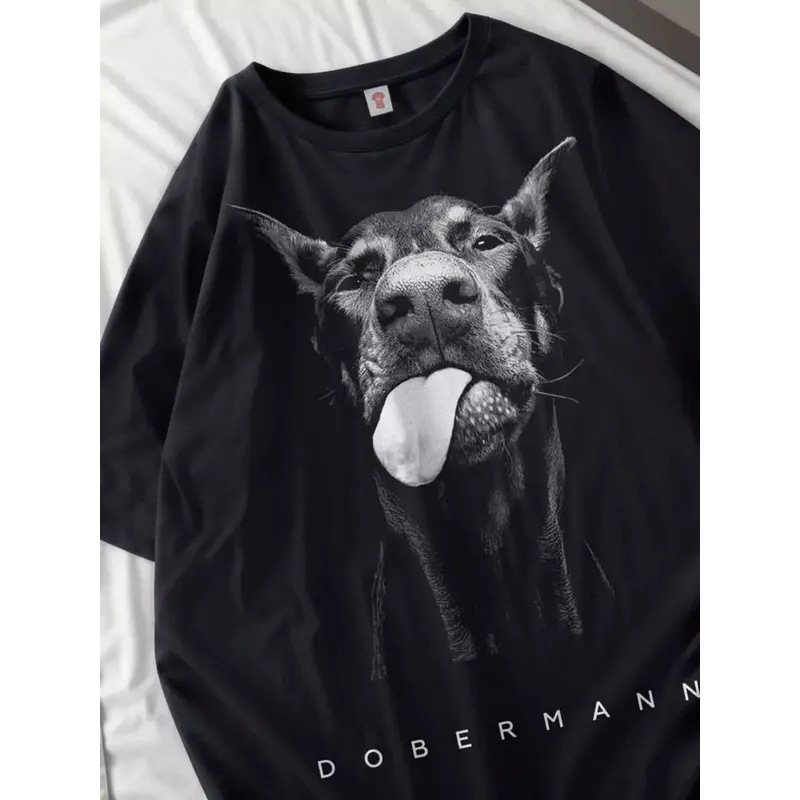 European code cross-border cotton Doberman T-Shirts Women Dog Prints Cotton Tops S