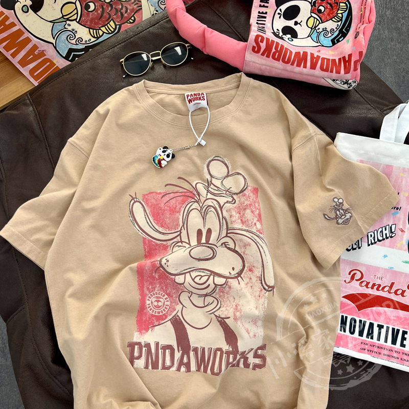 European Size Cross-Border Pure Cotton Cartoon Anime Short-Sleeved T-Shirt for Women 2024 Summer New Loose and Versatile Half-Sleeved White