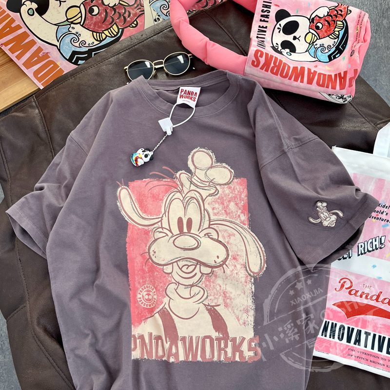 European Size Cross-Border Pure Cotton Cartoon Anime Short-Sleeved T-Shirt for Women 2024 Summer New Loose and Versatile Half-Sleeved White