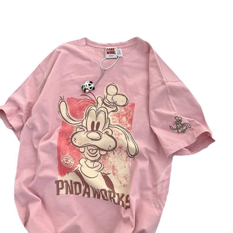 European Size Cross-Border Pure Cotton Cartoon Anime Short-Sleeved T-Shirt for Women 2024 Summer New Loose and Versatile Half-Sleeved White
