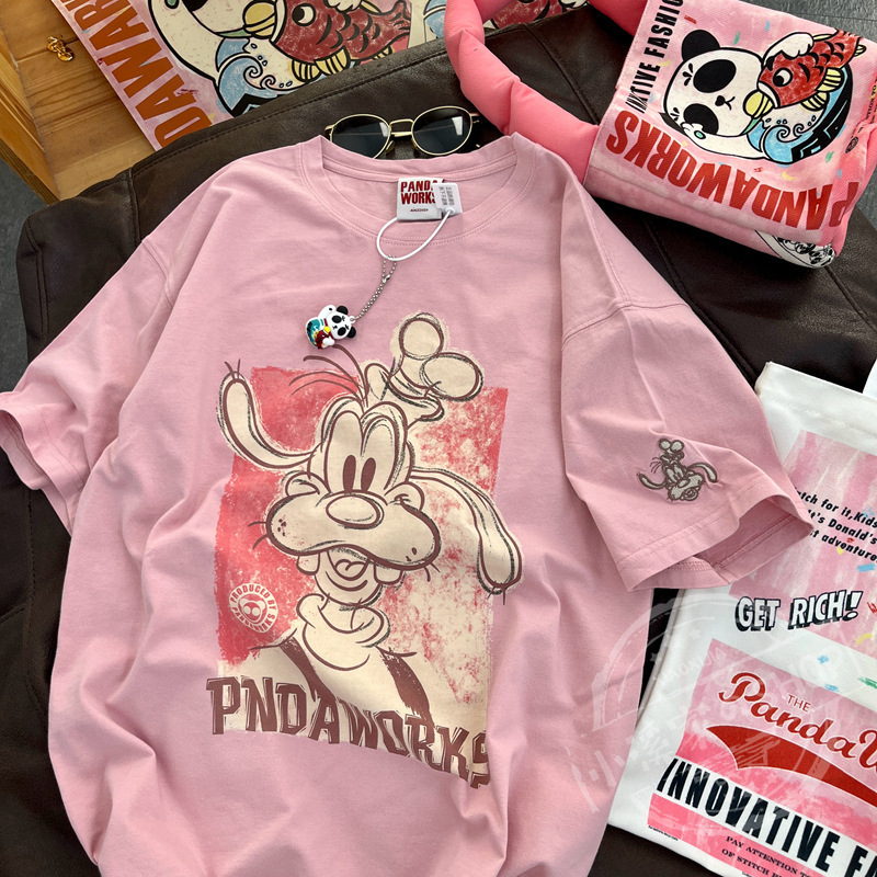 European Size Cross-Border Pure Cotton Cartoon Anime Short-Sleeved T-Shirt for Women 2024 Summer New Loose and Versatile Half-Sleeved White