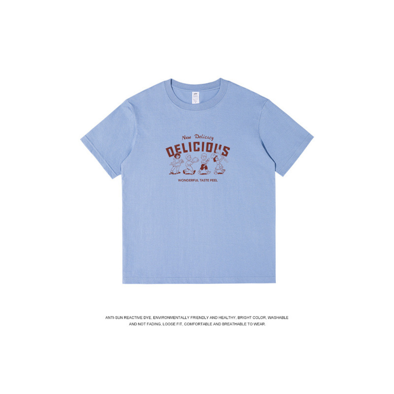European Size Cross-Border Pure Cotton American Casual Loose Pure Cotton Men's T-Shirt Summer Trendy Brand Printed Short-Sleeved Couple Tops