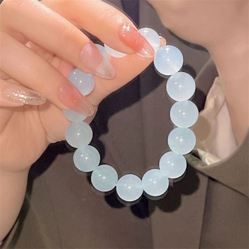 New ice-clear white jade bracelets around the fingers, soft student version of disc playing bracelets, high-looking couple girlfriend gift (8MM