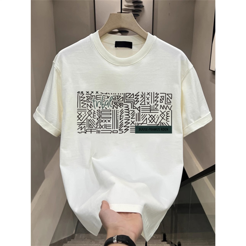 European code cross-border pure cotton 2024 summer new pure cotton short-sleeved T-shirts for men and women, round neck, retro national trend, handsome