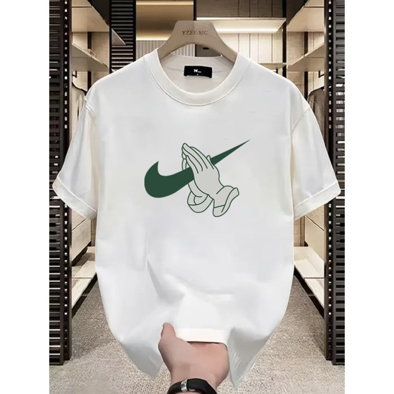 European code cross-border pure cotton high-end men's pure cotton round neck printed short-sleeved T-shirt men's 2024 summer new loose
